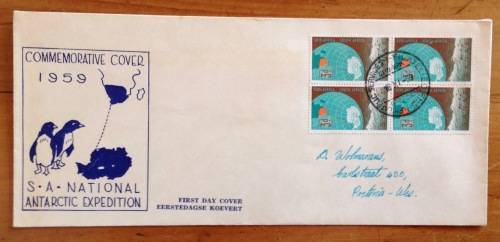S.A.N.A.E. SANAE SOUTH AFRICAN NATIONAL ANTARCTIC EXPEDITION FDC 16.11.1959 PENGUIN FLAG PENGUIN RSA