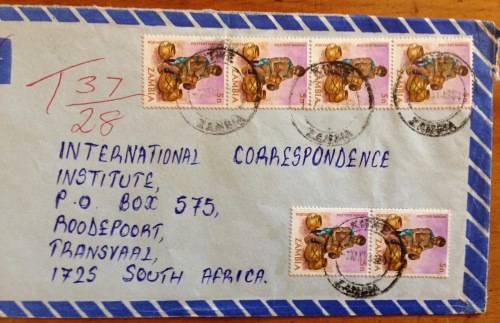 ZAMBIA 3 x AIRMAIL LETTERS ALL TAXED INSUFFICIENT POSTAGE CACHETS RHINOCERUS 1982/3 to SOUTH AFRICA.