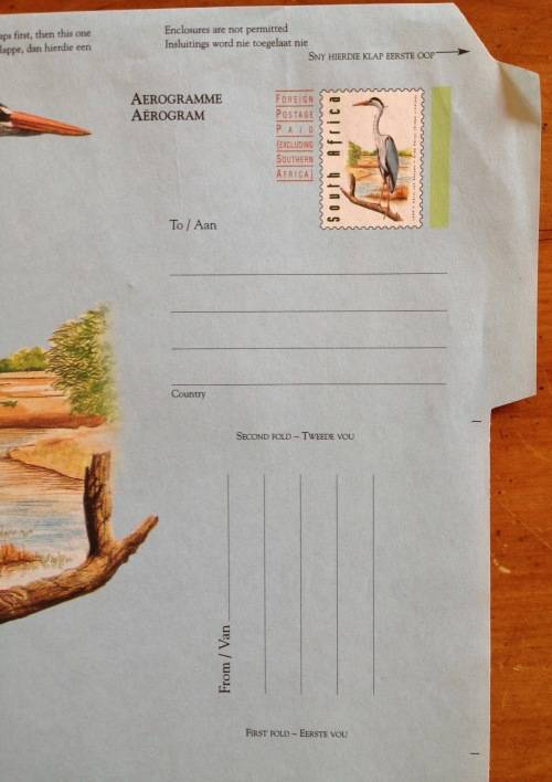 SOUTH AFRICAN POST OFFICE=AEROGRAM=FOREIGN POSTAGE PAID=UNUSED=BIRD=GREY HERON=2002=EXCL. S. AFRICA.