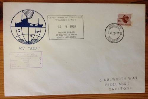 SOUTH AFRICA=1969=M.V. R.S.A. SHIP=DEPT TRANSPORT=WEATHER OFFICE=GOUGH ISLAND=CAPE TOWN PAQUEBOT=RSA