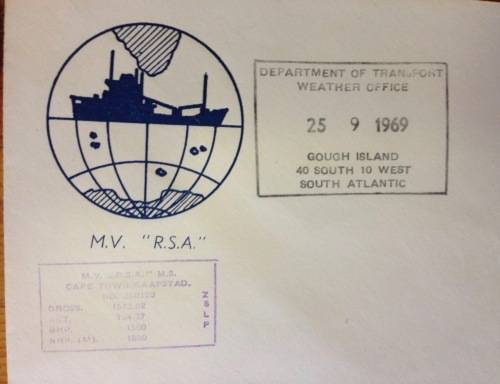 SOUTH AFRICA=1969=M.V. R.S.A. SHIP=DEPT TRANSPORT=WEATHER OFFICE=GOUGH ISLAND=CAPE TOWN PAQUEBOT=RSA