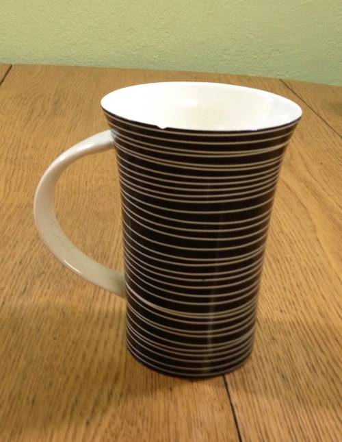 Porcelain Tea Coffee Mug Black and White Striped Pattern