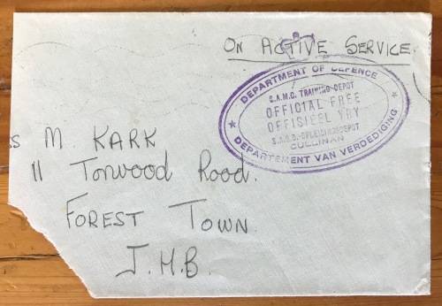 SOUTH AFRICAN MEDICAL CORPS TRAINING DEPOT CULLINAN DEPARTMENT OF DEFENCE PREMIER MINE to JHB WWII