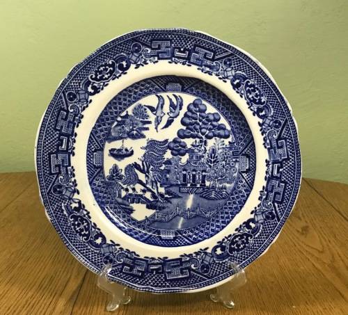 ROYAL VENTON WARE PLATE BURSLEM ENGLAND WILLOW PATTERN BLUE and WHITE STEVENTON + SONS ORIENTAL BIRD