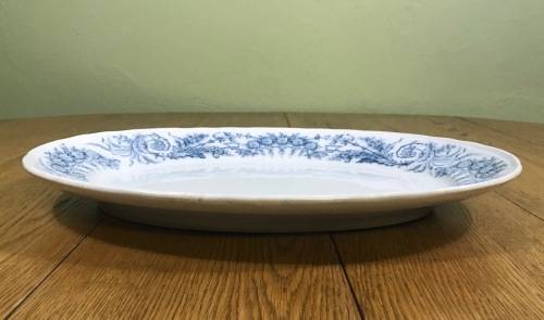 RARE!!! OVAL PLATTER FRENCH IRONSTONE FRANCE SAINT AMAND et HAMAGE LAMBALLE PATTERN BLUE and WHITE.