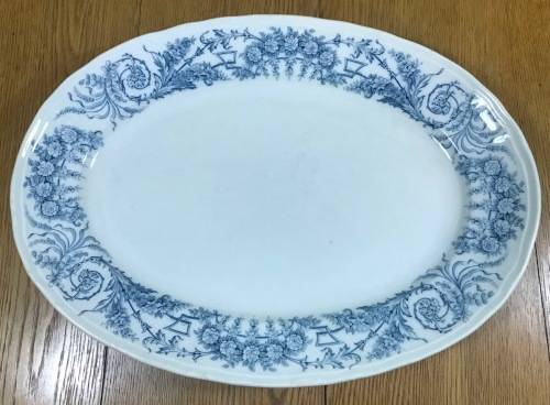 RARE!!! OVAL PLATTER FRENCH IRONSTONE FRANCE SAINT AMAND et HAMAGE LAMBALLE PATTERN BLUE and WHITE.