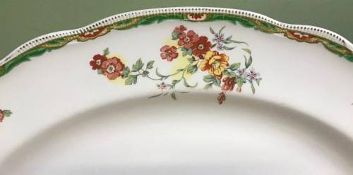 PLATTER=LARGE OVAL=JOHNSON BROTHERS=MADE in ENGLAND=OLD STAFFORDSHIRE=FLOWERS=FLORAL=RIDGED BORDER