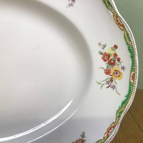 PLATTER=LARGE OVAL=JOHNSON BROTHERS=MADE in ENGLAND=OLD STAFFORDSHIRE=FLOWERS=FLORAL=RIDGED BORDER