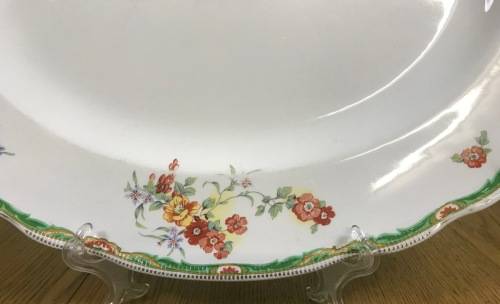 PLATTER=LARGE OVAL=JOHNSON BROTHERS=MADE in ENGLAND=OLD STAFFORDSHIRE=FLOWERS=FLORAL=RIDGED BORDER