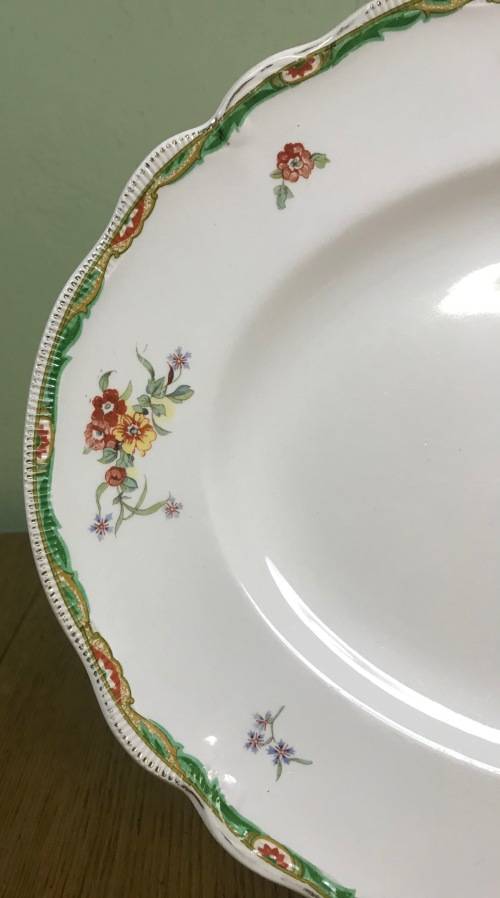 PLATTER=LARGE OVAL=JOHNSON BROTHERS=MADE in ENGLAND=OLD STAFFORDSHIRE=FLOWERS=FLORAL=RIDGED BORDER