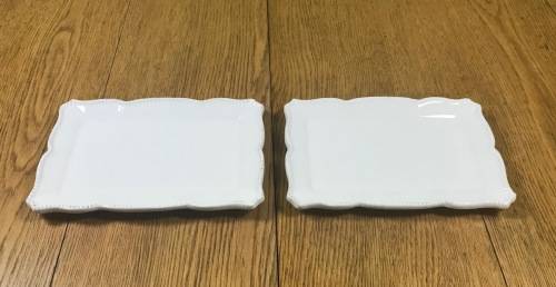 BIGGIE BEST PORCELAIN RECTANGULAR SNACK PLATES x 2=IDENTICAL=WHITE.