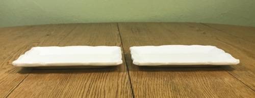 BIGGIE BEST PORCELAIN RECTANGULAR SNACK PLATES x 2=IDENTICAL=WHITE.