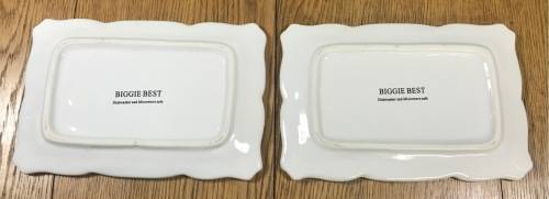 BIGGIE BEST PORCELAIN RECTANGULAR SNACK PLATES x 2=IDENTICAL=WHITE.