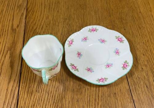 COFFEE DUO=DEMITASSE=SHELLEY=ROSEBUD PATTERN=FINE BONE CHINA=ROSES=STUNNING!!!!=EXPRESSO=Cappuccino!