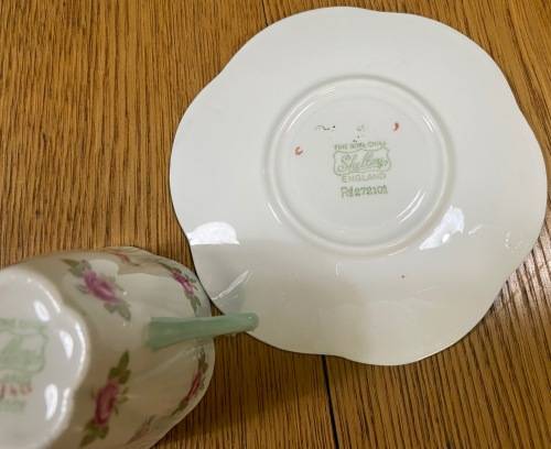 COFFEE DUO=DEMITASSE=SHELLEY=ROSEBUD PATTERN=FINE BONE CHINA=ROSES=STUNNING!!=EXPRESSO=Cappuccino!=c