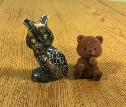 THE OWL and THE BEAR!!! OWL made with STONE AGATE? FOSSILS in the AGATE? STUNNING ITEM!!!