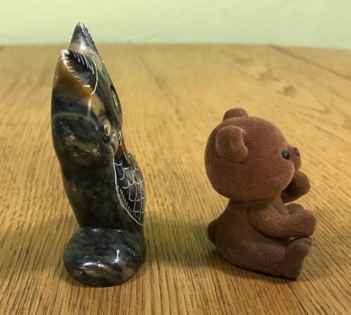 THE OWL and THE BEAR!!! OWL made with STONE AGATE? FOSSILS in the AGATE? STUNNING ITEM!!!