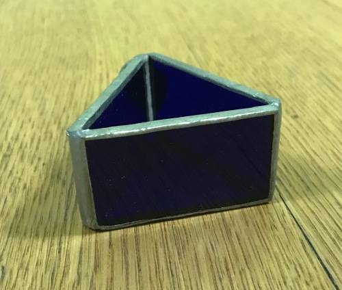 SERVIETTE RING TRIANGULAR PEWTER, TIN or LEAD??? BLUE GLASS RED GLASS CABOCHON ON TOP UNUSUAL!!!!