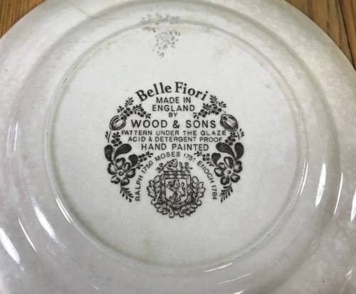 BELLE FIORI=SIDE PLATE=WOOD and SONS=HAND PAINTED=ENGLAND=FLOWERS=BELLE FIORE=FLOWERS=FLORAL.