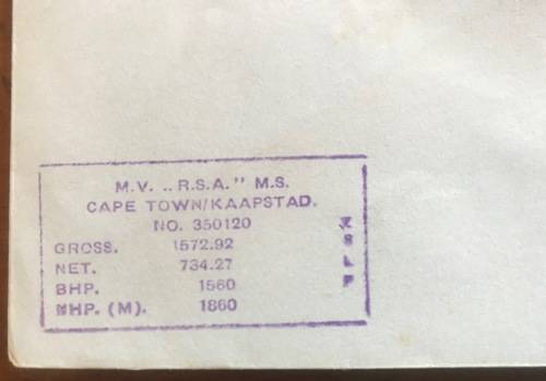 CAPE TOWN PAQUEBOT 8.7.74 MV R.S.A. SHIP POSTED AT SEA OFF TRISTAN DA CUNHA 22.6.74 SHRIKE BIRD SACC