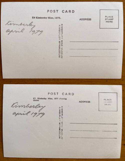POSTCARDS x 4 PHOTOGRAPHS BLACK + WHITE KIMBERLEY MINE MUSEUM E7,9,12,201874/5 CLAIMS STEAM WASHING