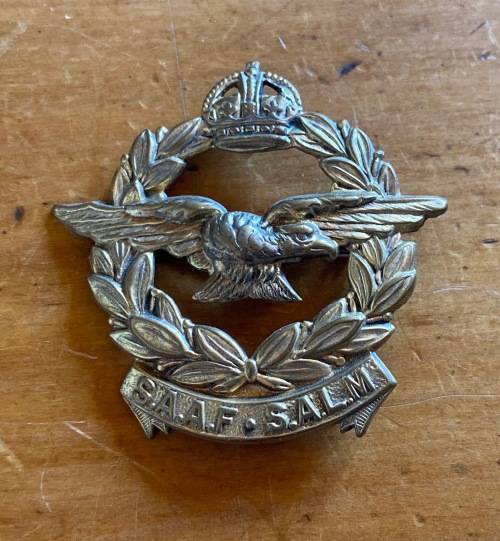 SOUTH AFRICAN AIR FORCE BADGE SUID AFRIKAANSE LUGMAG SAAF SALM BRASS 45mm x 45mm PIN INTACT.