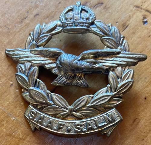 SOUTH AFRICAN AIR FORCE BADGE SUID AFRIKAANSE LUGMAG SAAF SALM BRASS 45mm x 45mm PIN INTACT.