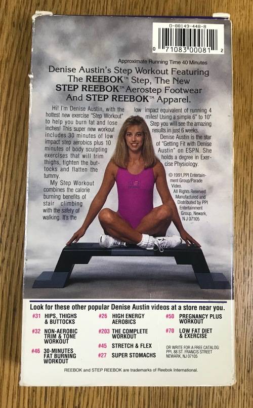 DENISE AUSTIN`S STEP WORKOUT Featuring the REEBOK STEP 81 PARADE VIDEO VHS 40 MINUTES 1991.