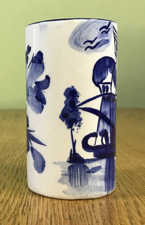 VASE SMALL SPOON HOLDER PORCELAIN BLUE AND WHITE NO NAME BRAND WINDMILLFLOWERS DUTCH!!! Read notes..