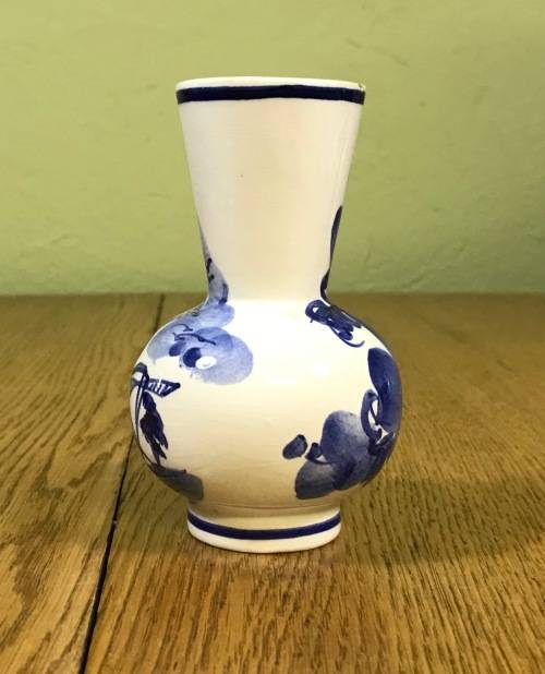 BUD VASE PORCELAIN BLUE AND WHITE WINDMILL BIRDS FLOWERS TREES PLANTS Please Read notes....
