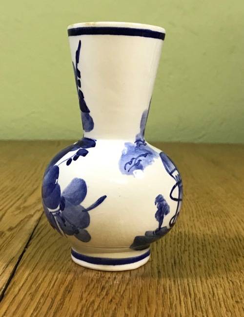 BUD VASE PORCELAIN BLUE AND WHITE WINDMILL BIRDS FLOWERS TREES PLANTS Please Read notes....