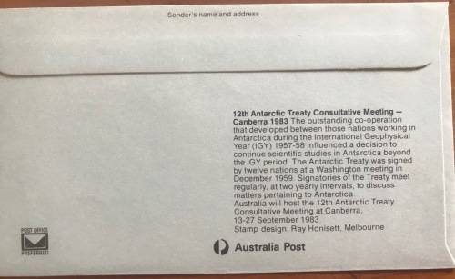 AUSTRALIAN ANTARCTIC TERRITORY MAWSON FDC 1983 12th TREATY CONSULTATIVE MEETING CANBERRA AUSTRALIA