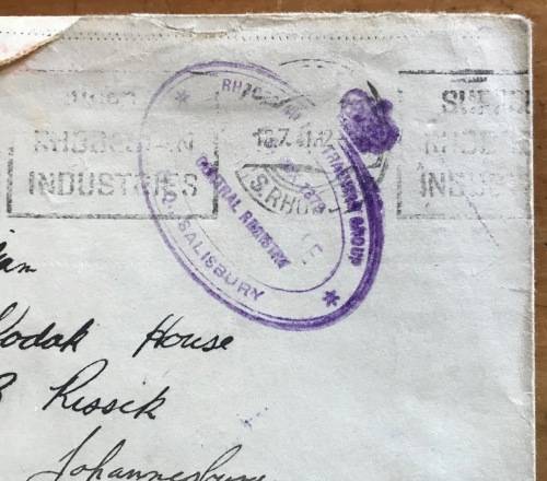 SOUTHERN RHODESIA ON ACTIVE SERVICE LETTER WWII 1941 to SOUTH AFRICA c/o KODAK HOUSE JOHANNESBURG.
