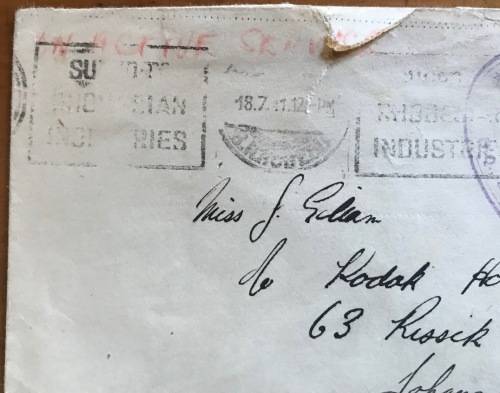 SOUTHERN RHODESIA ON ACTIVE SERVICE LETTER WWII 1941 to SOUTH AFRICA c/o KODAK HOUSE JOHANNESBURG.