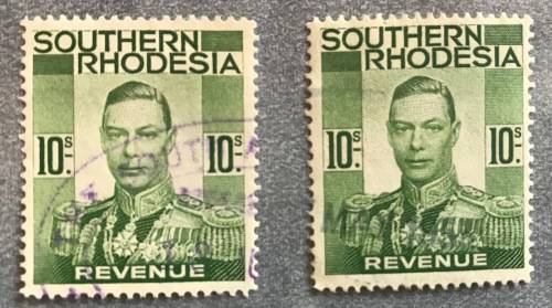 SOUTHERN RHODESIA REVENUE STAMPS 10 Shilling KGVI x 4 items