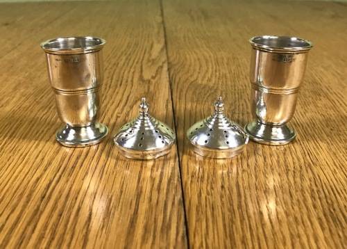 PEPPER SHAKERS x pair (2) STERLING SILVER BIRMINGHAM 1941 ERNEST W. HAYWOOD ENGLAND GREAT BRITAIN