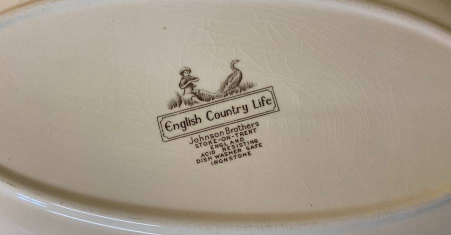 SANDWICH PLATTER - IRONSTONE - JOHNSON BROTHERS - ENGLISH COUNTRY LIFE - ENGLAND - BROWN & WHITE.