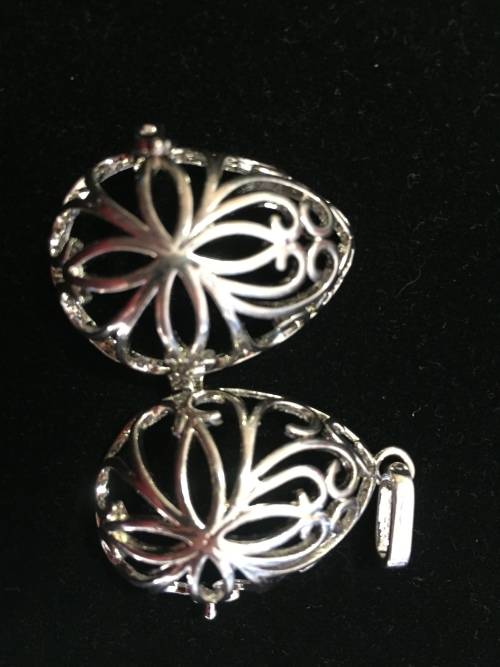 *J* Aromatherapy or stone cage locket_Egg silver (extra large)