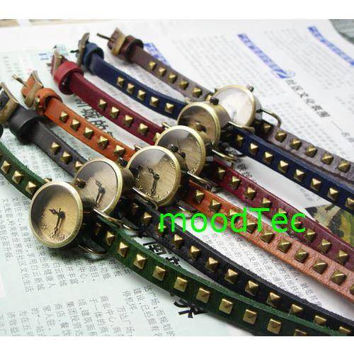 Black Leather Wrap Rivets Strap Ladies Quartz Watch (In Stock)