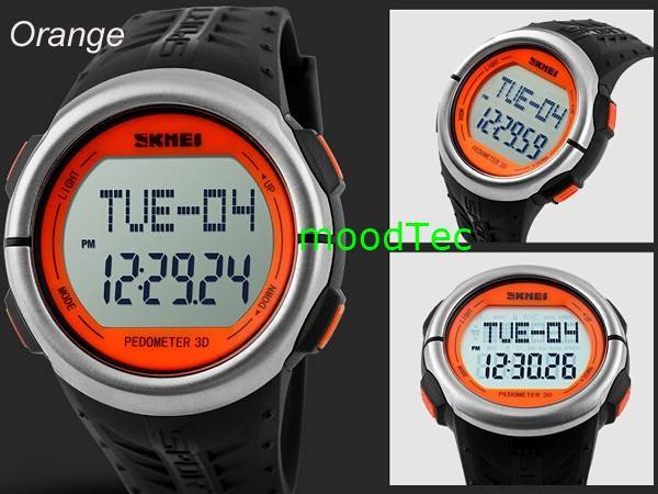 SKMEI Men's Waterproof Outdoor Sports Pedometer Heart Rate Electronic Watch - Orange