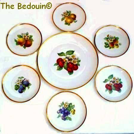 HUTSCHENREUTHER SELB (Bavaria Germany) 7 PIECE FRUIT PLATES. Bone China. Retro (c 1960)