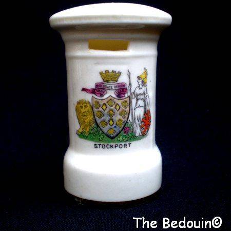 CRESTED WARE. Miniature Post Box. STOCKPORT CREST.  Bone China.