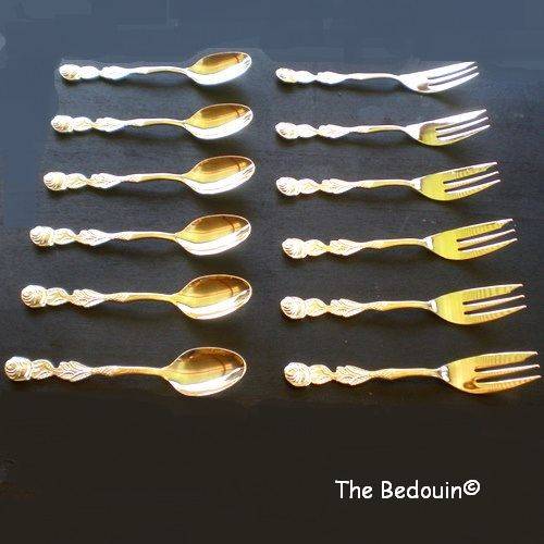 24k GOLD PLATED. Tea Serving cutlery set. 6 teaspoons & 6 cake forks. Eatrite.