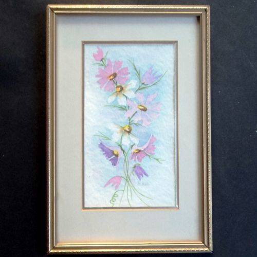 Hettie Swart & R High (SA Artists) - TWO WATER COLOUR PAINTINGS OF COSMOS FLOWERS. Framed. One lot.