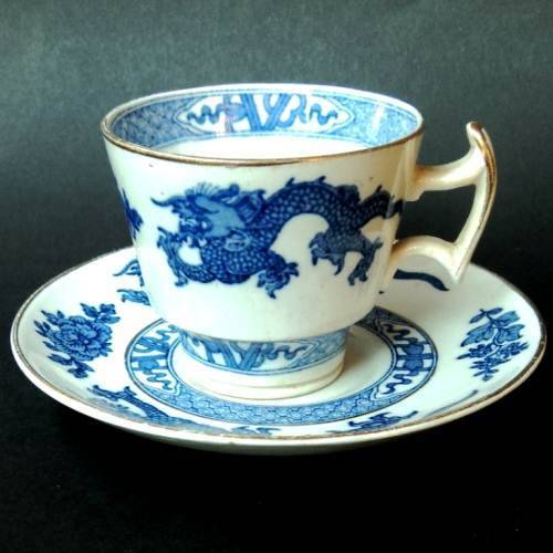 Booths Dragon Pattern. SMALL TEAPOT, 2 CUPS AND 2 SAUCERS. Antique (1912 Patent) Lovely condition.