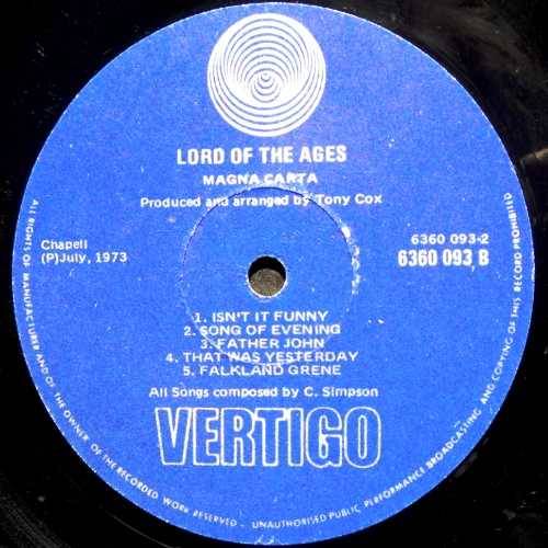 Magna Carta - LORD OF THE AGES. Vinyl  LP.  (VG+/VG+). South African release. 1973.