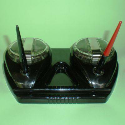 WITH DIP PENS IN INKWELL HOLES