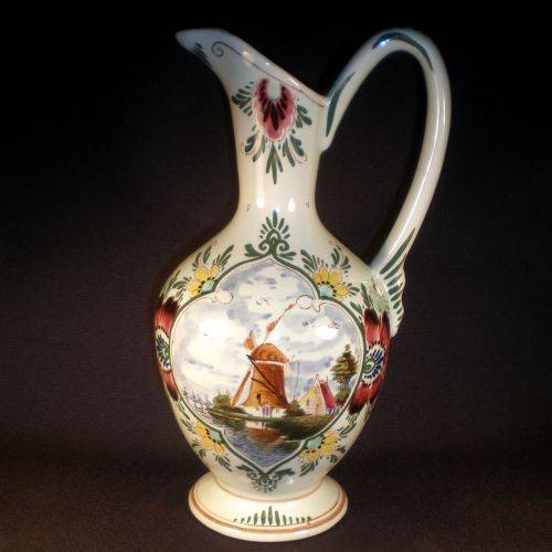 DELFT JUG. Handpainted scene with windmill.