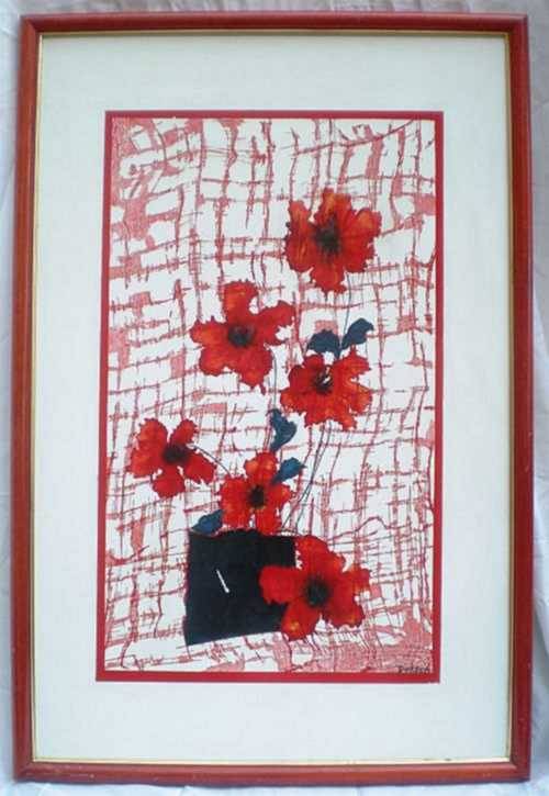 ORIGINAL OIL ON PERSPEX PAINTING. Flowers (Red). Artist: Doreen.