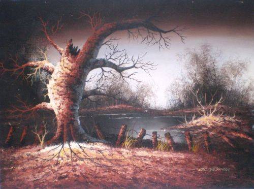 ORIGINAL OIL PAINTING. 'The Haunted Wood at Night'. Artist: Leo Sherman.